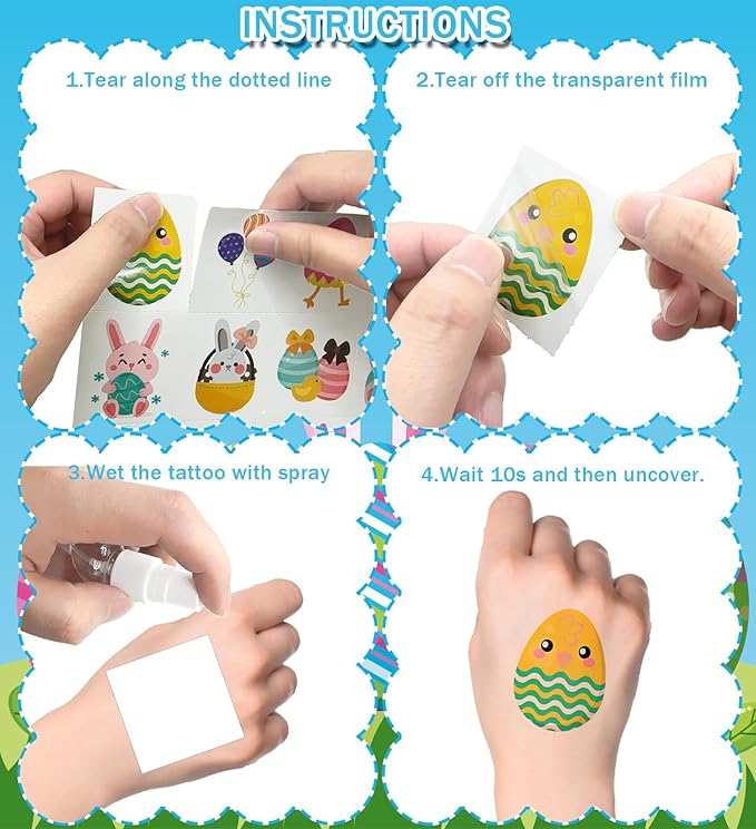 Easter Temporary Tattoos – 120Pcs Cute Designs – Bunny, Eggs, Chicks – Easter Basket Stuffers, Egg Hunt Favors, Classroom Gifts & Party Supplies