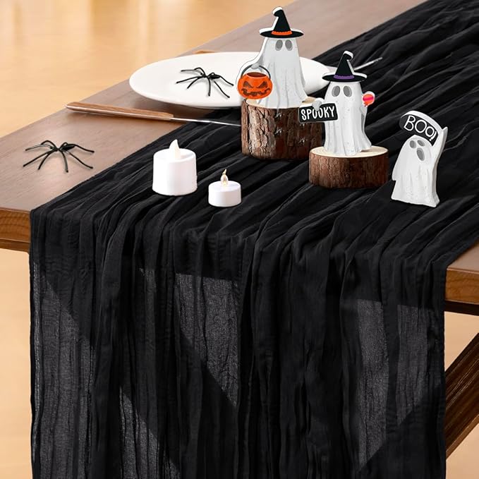 Socomi 10pcs Black Cheesecloth Table Runner Boho Rustic Gauze Easter Spring 120 inch 10FT Cheese Cloth Runner for Wedding Party Baby Shower Birthday Home Decor Holiday Decorations