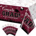 6 Pack Graduation Tablecloth Party Decorations, Class of 2026 Congrats Grad Plastic Tablecover Party Supplies, Maroon Rectangle Graduation Table Decorations for College High School Party, 54 x 108Inch