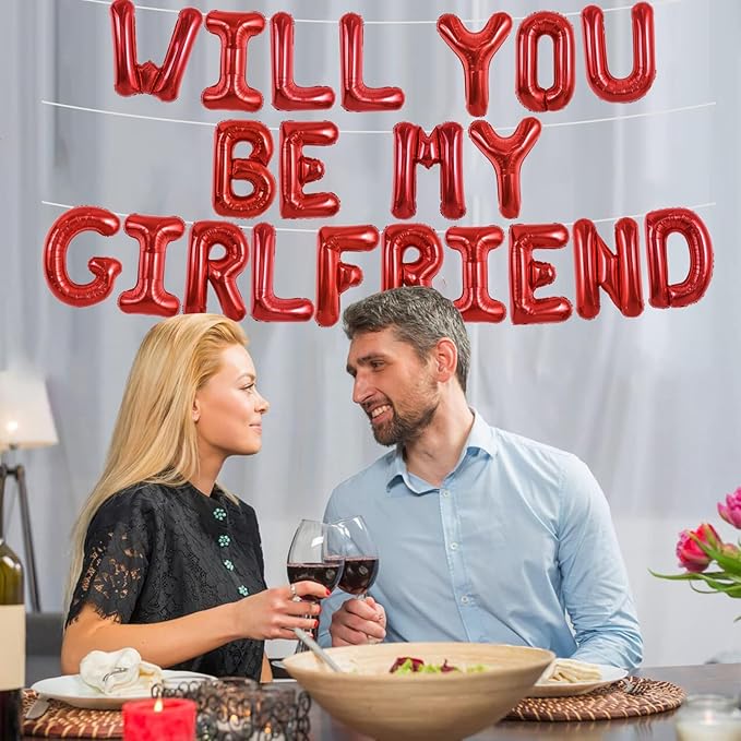 TONIFUL 16 Inch Red Will You Be My Girlfriend Letter Balloons Be My Girlfriend Balloon Banner for Romantic Decorations Anniversary Engagement Wedding Bridal Shower Party Supplies