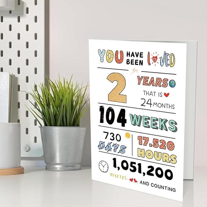 Cute 2nd Birthday Card for Girls Boys, Ideal 2nd Birthday Gift from Mom Dad, 2 Years Old Birthday Card Gift For Son Daughter Children, Two Years Old Birthday Decorations for Grandson Granddaughter