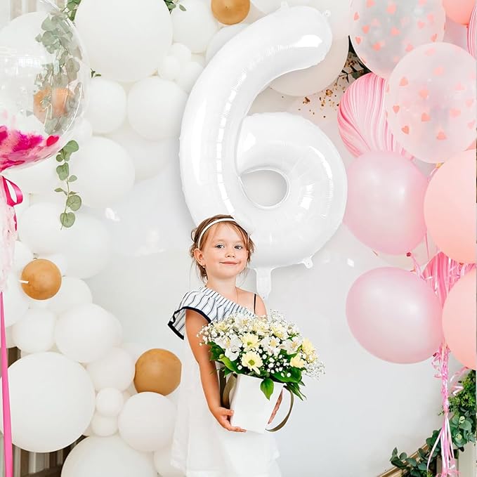 White Number Balloons 40 Inch Helium Mylar Number 6 Balloon for Birthday Party Anniversary Decoration (White, 6)