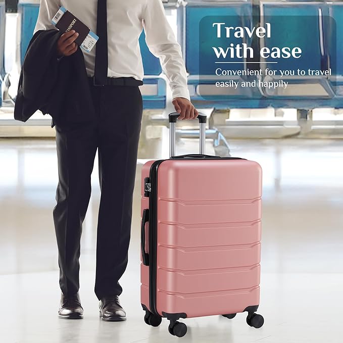 NEWBULIG Suitcases Spinner Wheels Lightweight Expandable Travel Hard Shell Luggage with TSA Lock, Pink, 3-PCS Set (20/24/28 Inch)