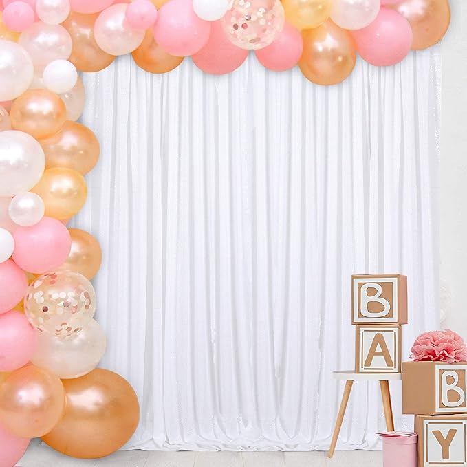 B-COOL White Sequin Backdrop Curtain: 4 Pieces 2ftx8ft Wedding Party Shiny Fabric for Birthday Graduation Background Decorations