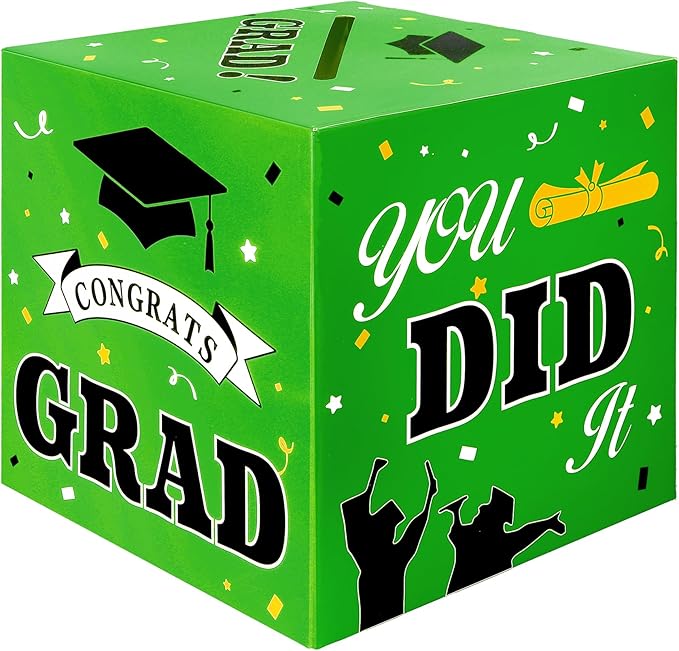 Graduation Card Box, Graduation Party Decorations 2025, Graduation Box, Graduation Card Holder, Foldable Cardboard Congrats Grad Card Gift Box for Graduation Party Supplies Party Favors Green