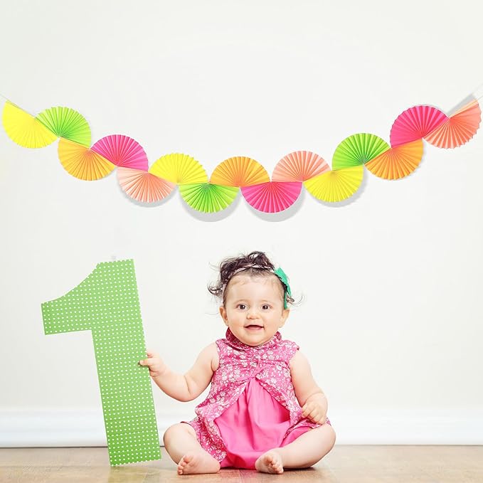 Weekgrat 3 Pack Wedding Paper Fans Garland 15.6ft Colorful Background Ceiling Hanging Decorations Paper Garland Decorations Set for Birthday Party Supplies 3D Bachelorette Party Decoration(Bright)