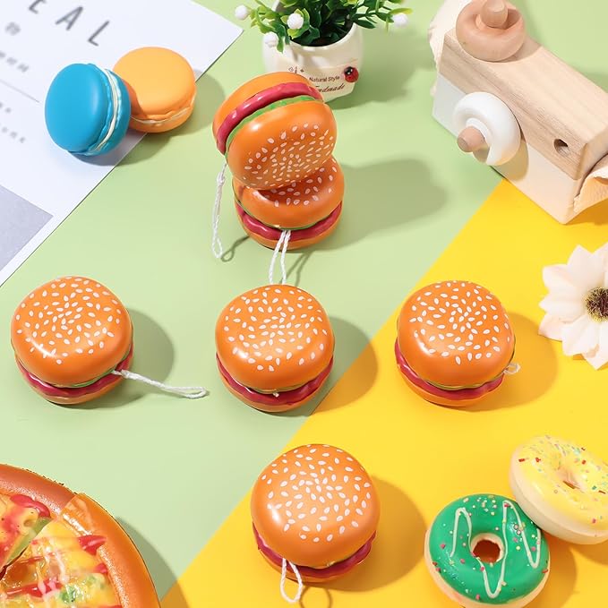 Liliful 100 Pcs Hamburger Bulk Yo Yo Toys Plastic Burger Party Favors for Kids Adults String Toys for Student Training Party Game Gifts Goody Bag Favors Classroom