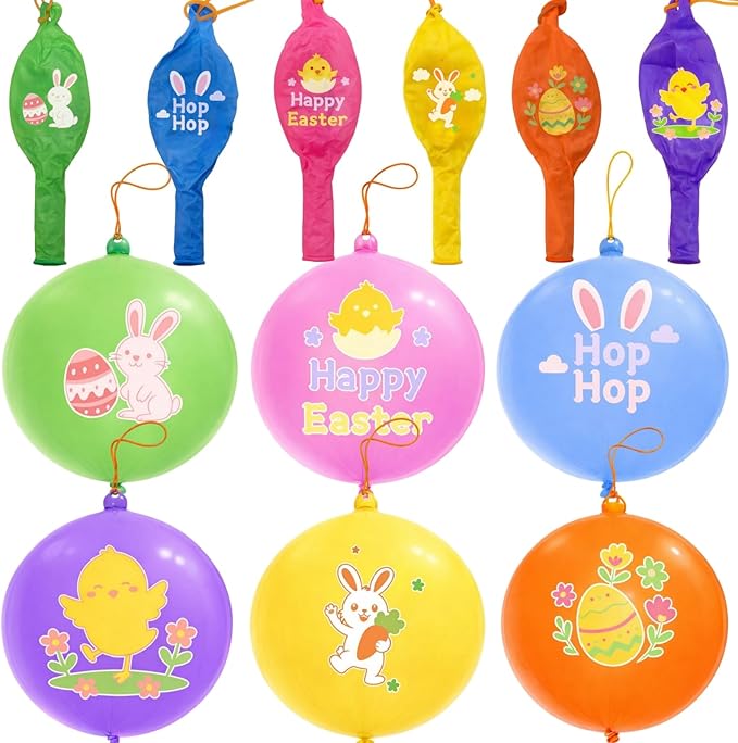 Sean's Choice 30Pcs Easter Punch Balloons, Thickened Latex Punching Balloon Heavy Duty Party Favors for Kids, Bouncy Balls Easter Basket Stuffers