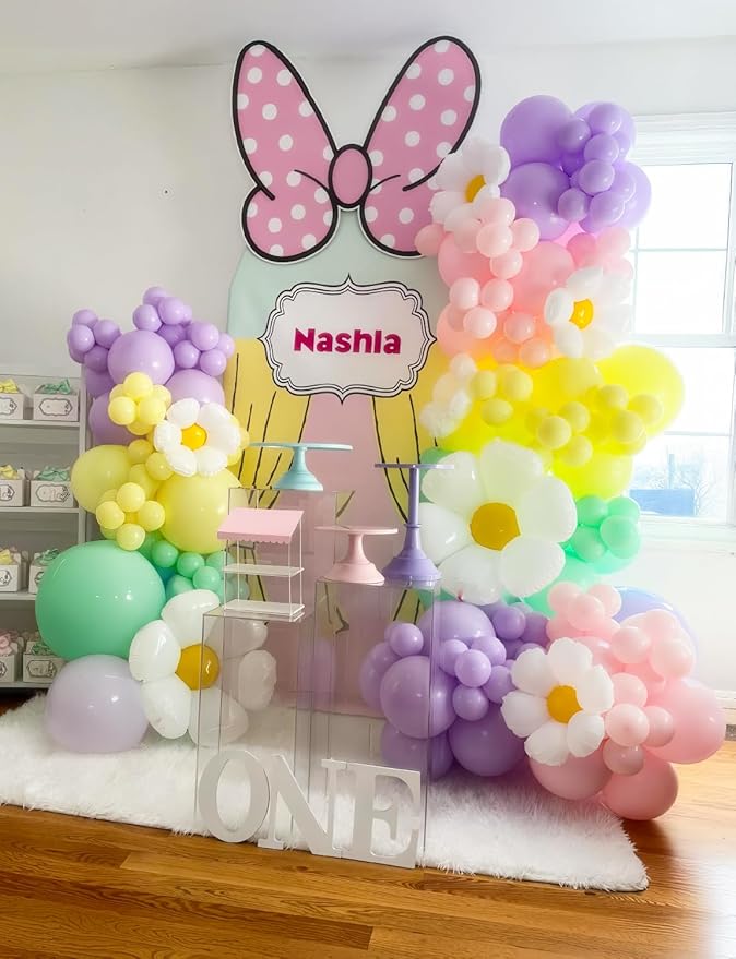 Daisy Balloon Arch Garland Kit - 131 Pcs Pastel Rainbow balloon arch kit with Daisy Balloons, for Birthday Party, Baby Shower, Flower Themed Party Decorations