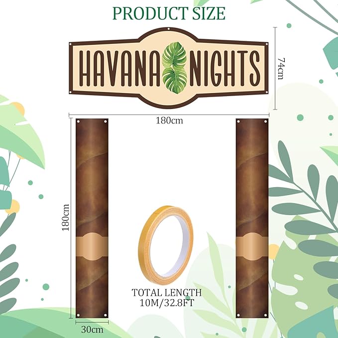 Peryiter 3 Pcs Havana Night Themed Party Decorations Banner Welcome Porch Sign with Tape for Summer Camp Birthday Themed Party Activity Decor Door(Havana Night)