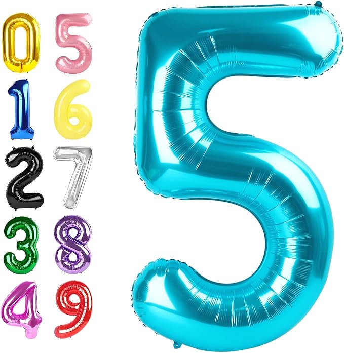 5 Number Balloon 40 Inch, Foil Balloons for Boys And Girls, Light Blue Number Balloons for 5, 15, 25, 50 Birthday Party Decoration, Anniversary, Wedding, Single Supplies