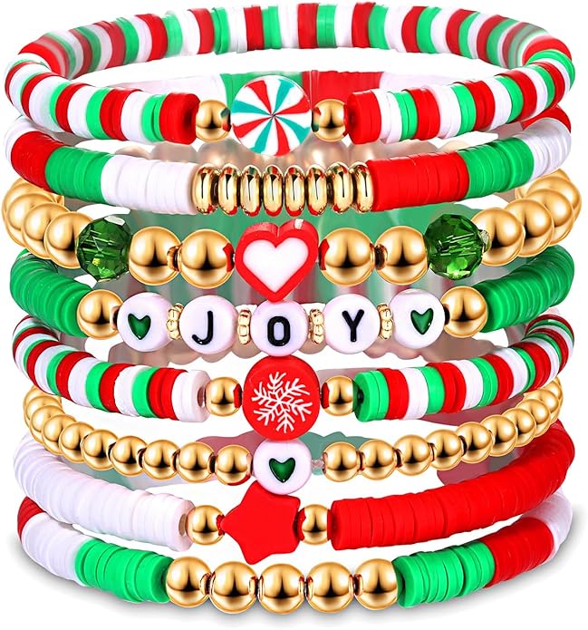 Surfer Heishi Bracelets for Women Stackable Rainbow Vinyl Disc Clay Beaded Stretch Bracelets Elastic Layering Friendship Bracelets Boho Summer Beach Jewelry