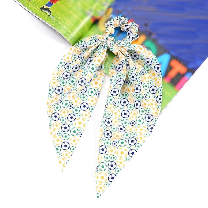 Soccer Hair Ties Game Day Football Ribbon Hair Ties Elastic Bands Hair Scrunchies Ponytail Holders Sport Hair Accessories for Girls Women Players Coaches Teams Gifts