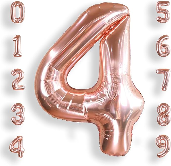 AULE 40 Inch Big Rose Gold 4 Balloon Number Large Foil Helium Number Balloons 0-9 Jumbo Giant Happy 4th Birthday Party Decorations for Boy or Girl Huge Mylar Anniversary Party Supplies
