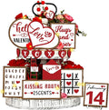 16 Pcs Valentine's Day Tiered Tray Decorations Set Valentine Heart Wood Sign Farmhouse Romantic Sweet Table Decor Love Theme Centerpieces for Kitchen Home Decor Wedding Party Gift