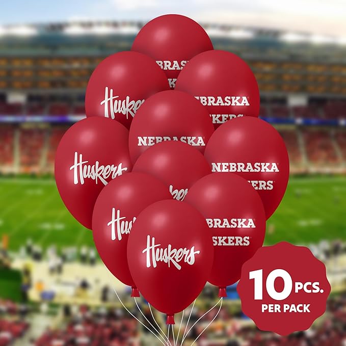 Nebraska Cornhuskers Balloons 10 Pack 11" Official Licensed Logos, Helium Quality Latex Balloons, Perfect for College Football Team Celebration, Decorated Front and Back by Westrick