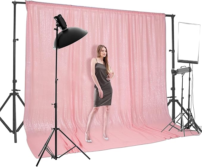PartyDelight Pink Sequin Backdrop 20x10ft - Extra Wide High Density 3mm Sequin Background with 4-Inch Rod Pocket, Sparkly Panoramic Stage Curtain for Large Gala & Corporate Events