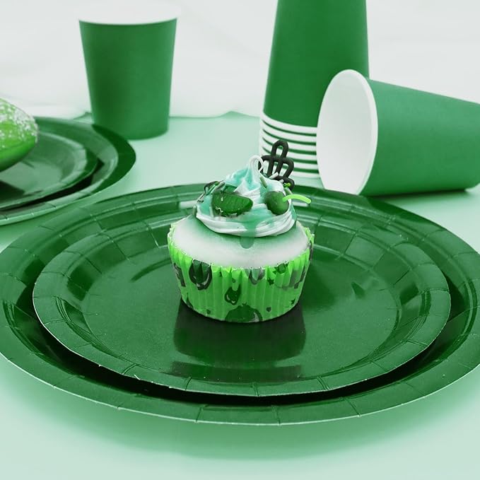 Green Paper Plates Party Supplies,350pcs Green Plates and Napkins Party Supplies Disposable Dinnerware Sets for St. Patrick's Mardi Gras Birthday Decorations Serve 50