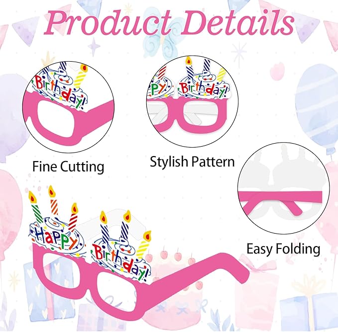 12PCS Happy Birthday Glasses, Birthday Party Paper Eyeglasses Photo Booth Props for Birthdays Party Supplies Decorations