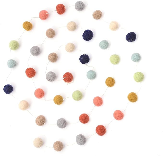 Glaciart One Felt Ball Garland - Pom Pom Garland - 12 Feet, 40 Balls, 9 Gender Neutral Colors, Nursery Decor, Bunting, Birthday Party Decorations, Easter, Photo Prop