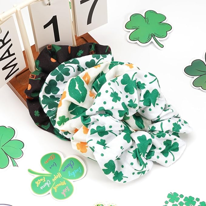 St Patrick's Day Hair Ties for Women Girls Lucky Green Shamrock Hair Scrunchies Irish Elastics Hair Bands Scrunchy Ropes Hair Accessories 4PCS