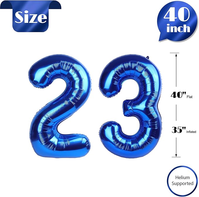 Navy Blue Number 23 Balloon 40 inch, 23 Number Balloons, 23rd Navy Blue Birthday Decorations, 23 Year Old Women Men Blue Party Supplies