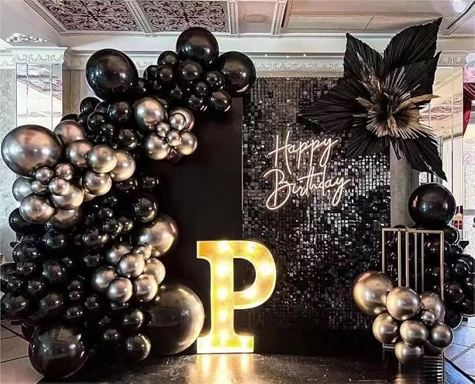 Black Silver Balloons Garland Arch Kit, 146Pcs Latex Balloons Different Sizes 18 12 10 5 Inch for Party Decorations, Wedding Backdrop, Birthday, Graduation