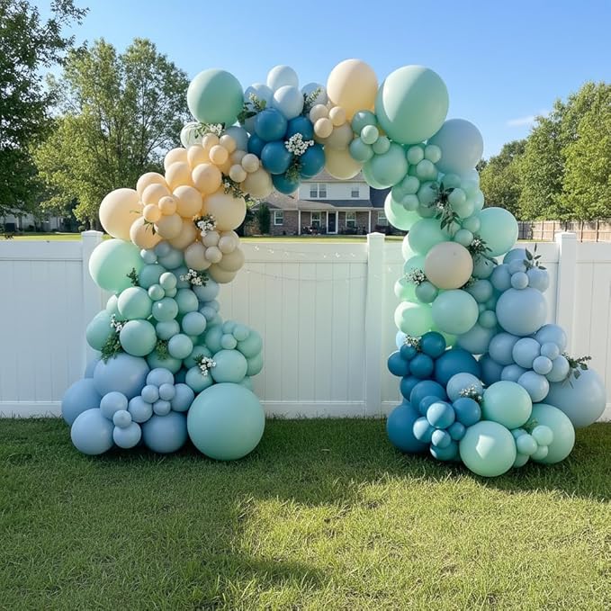 163Pcs Under The Sea Balloon Garland Arch Kit - Ocean Theme Party Decorations with Dusty Slate Blue Pastel Green Sand White Balloons for Baby Shower Birthday Under the Sea Party Decorations
