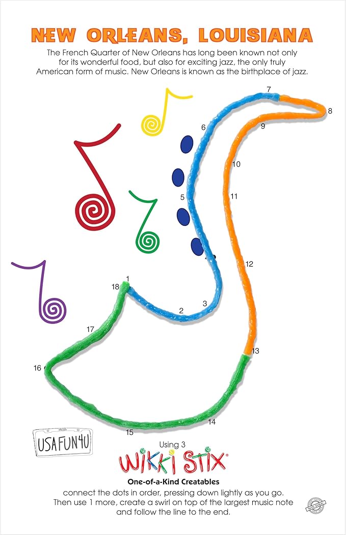 WIKKI STIX USA Fun Paks, Travel Essential for Road Trips, Featuring USA Landmarks and Locations, Made in USA. Pack of 20.