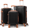 Karl home Luggage Sets 3 Piece, ABS Hardside Suitcase Set with Double Spinner Wheels & TSA Lock for Travel Business, 3-Piece Set (20/24/28), Black & Brown
