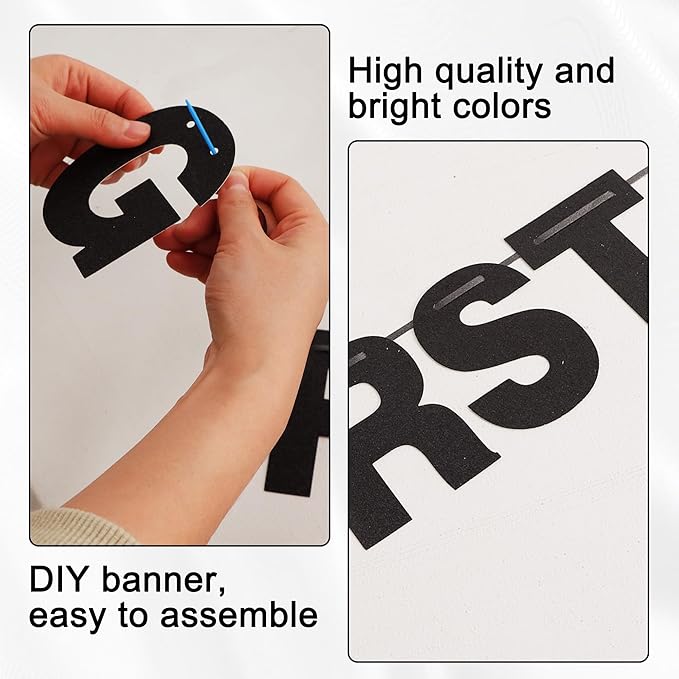 BEISHIDA 116 PCS A-Z DIY Letter Banner Kit Make Your Own Banner Glitter Black Including 111 Letters and Numbers 3 Rope and 2 Threading Device,Customized for Birthday Graduation Wedding Party Decor