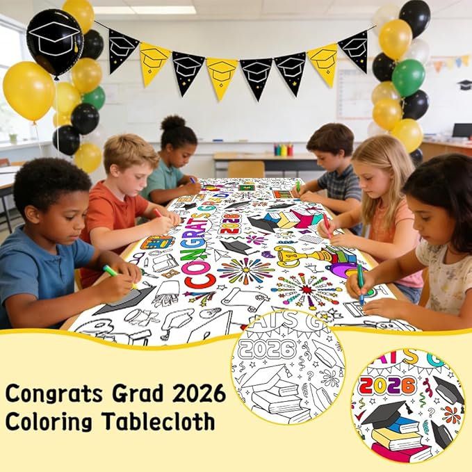 Graduation Coloring Tablecloth/Poster, Kindergarten Graduation Gifts, 72" X 30" Gaint Paper Coloring Tablecloth for Kids Crafts Activities, DIY Kindergarten Preschool Graduation Decorations Gifts