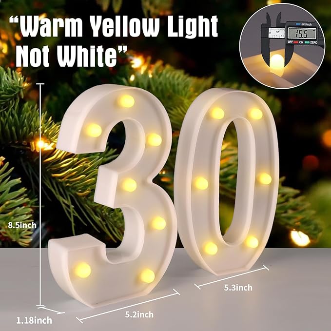 30th Birthday Decorations for Her Him,30th Birthday Centerpieces Table Decorations for Women Men,Light Up Numbers 30 Sign for Party Backdrop Wall Decor for 30 Wedding Anniversary Decoration