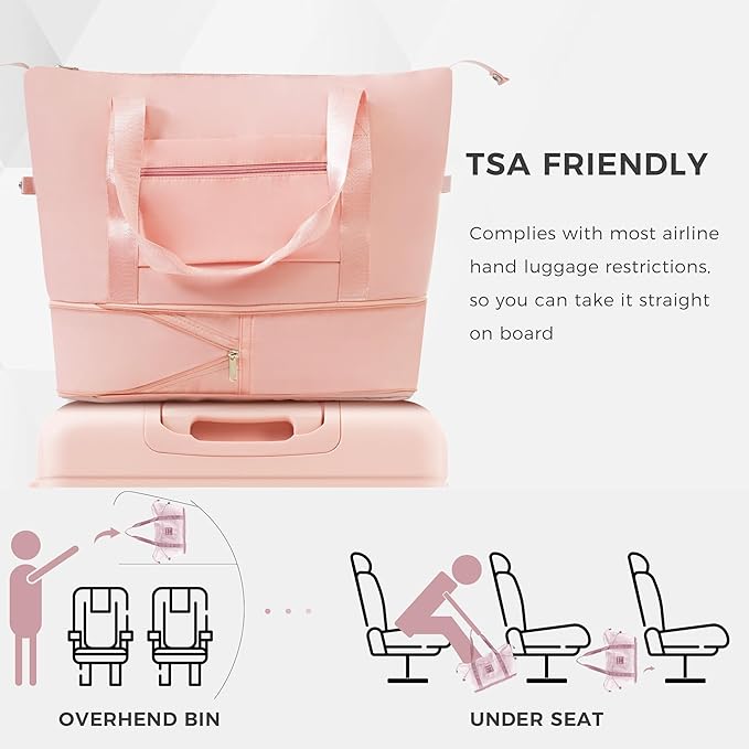 24 Inch Checked Suitcase with TSA Lock Travel Duffel Bag Wet-Dry Toiletry Bag, Pink