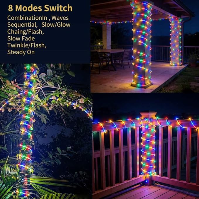 Solar Rope Lights 39FT IP65 Waterproof Outdoor Lights LED Copper Fairy String Tube Lights for Party Garden Yard Home Wedding Christmas Halloween Holiday Tree Decoration Lighting(Multi Color)