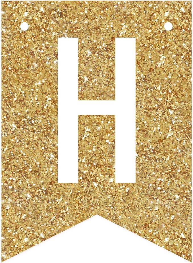 Andaz Press Personalized Hanging Pennant Banner Party Decorations, Gold Glitter, Baby Blue, Happy 4th Birthday Olivia, 1-Pack, Approx. 5-Feet, Custom Name and Number