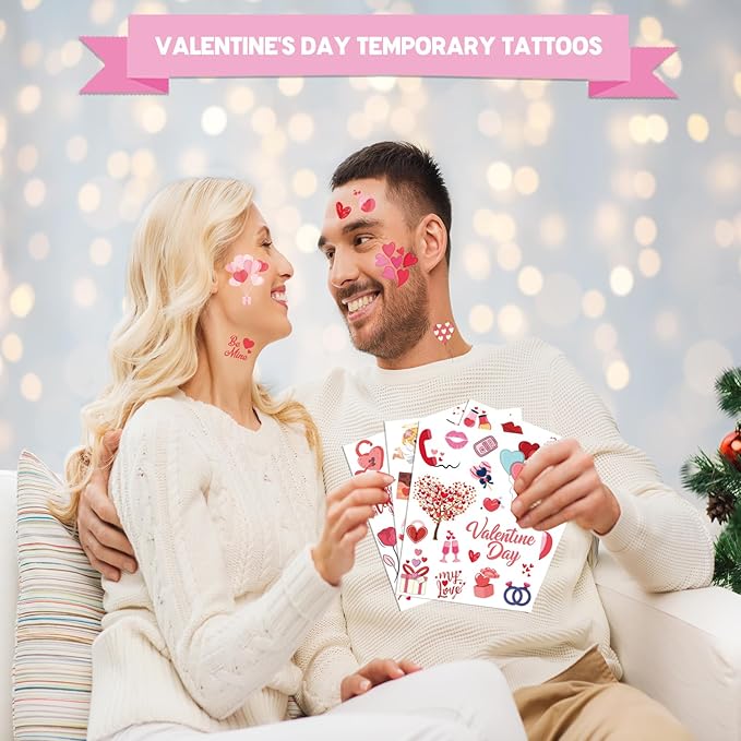 XZENTIRA 214 Pcs Valentines Themed Temporary Tattoos Valentine Decorations Party Favors Teddy Bear Envelope Valentine Party Supplies Accessories Gift Idea for Couple Stickers Décor Kids Teens Adult