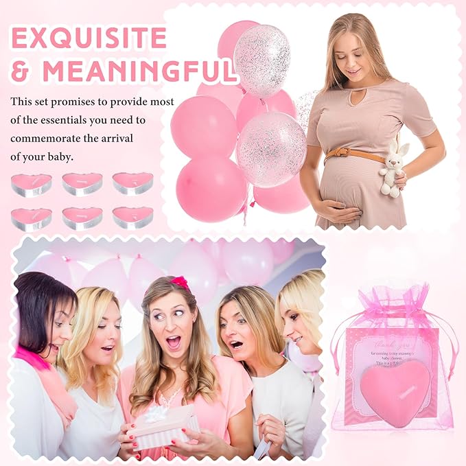 50 Sets Baby Shower Favors Candle Include 50 Pcs Heart Shaped Tealight Guests Baby Shower Candles Tealight with Thank Cards and 100 Pcs Gift Bags for Gender Reveal(Pink)