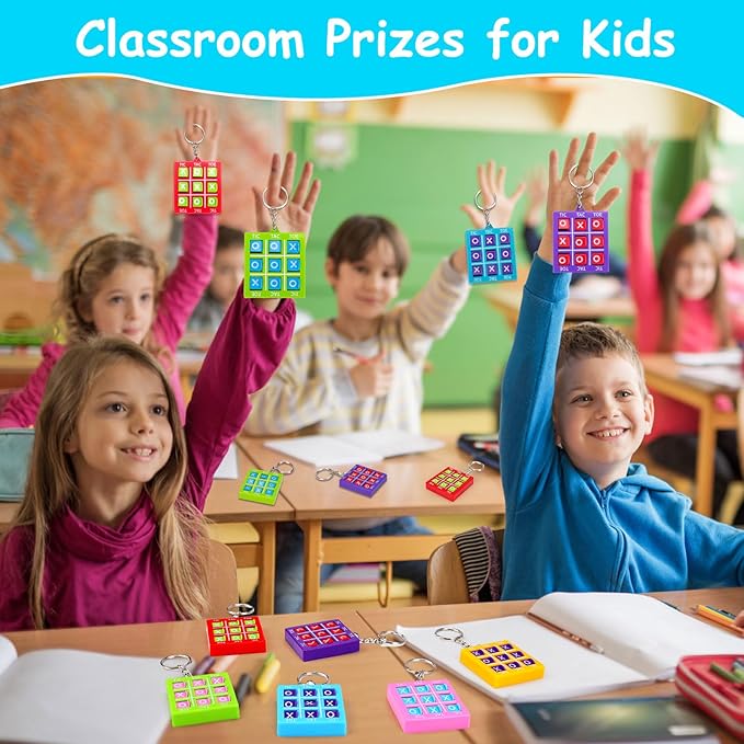 32Pcs Tic Tac Toe Keychains Game, Birthday Party Favors Easter Goodie Bags Stuffers for Kids 3-5 4-8 8-12, Small Treasure Box Classroom Carnival Prizes Easter Basket Egg Filler Student Gifts Girl Boy