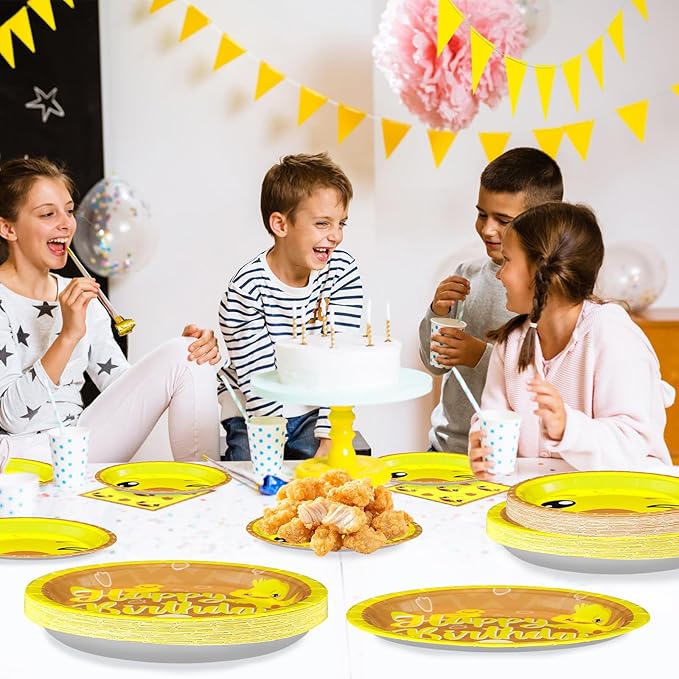 96Pcs Duck Birthday Party Decorations Cartoon Yellow Duck Themed Plates and Napkins Tableware Set Duckie Baby Shower Party Decorations for Gender Reveal One Lucky Ducks Birthday Supplies Serve 24