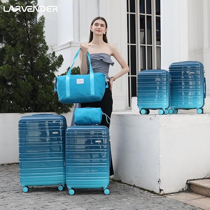 LARVENDER Luggage Sets 6 Piece, Expandable PC+ABS Hardside Multicolor Suitcase Sets with TSA Lock Double Spinner Wheels, Ocean Breeze