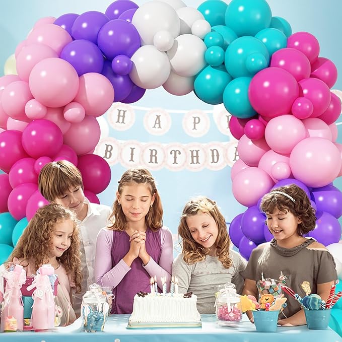 Pink Purple Balloon Arch Kit 130 Pcs Blue Purple Pink Party Balloons Garland Pastel Hot Pink Teal Purple White Latex Balloon for Girls Mermaid Birthday Baby Shower Wedding Party Decorations