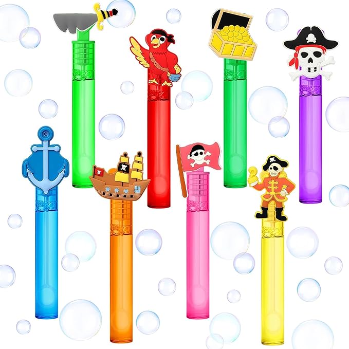 AFZMON 24Pcs Pirate Party Favors Bubble Wands for Kids, Mini Bubbles Wands, Pirate Theme Birthday Party Supplies Decorations Goodie Gift Bag Stuffers Pinata Classroom Prizes