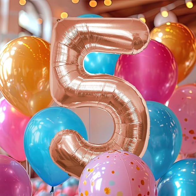 40 Inch Large Rose Gold Number Celebration and Decoration Balloon for Birthday Parties, Graduations, Anniversaries, Weddings, Photo Shoots, Special Events (Rose Gold Number 5)