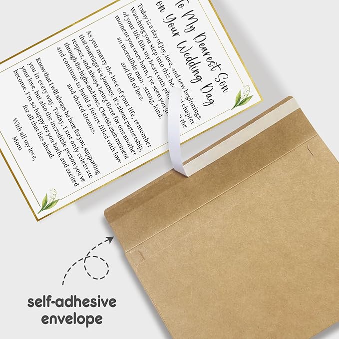 Romantic Son Wedding Card from Mom, Groom Card Gift from Mom, To My Dearest Son on Your Wedding Day