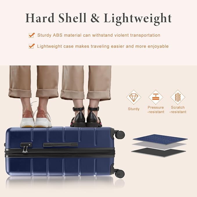 Sweetcrispy Carry on Suitcase, Luggage with Spinner Wheels, Hard Shell ABS, TSA Lock, 24 Inch Blue