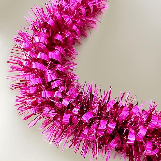 33Ft Christmas Tinsel Garland Shiny Thick Tinsel Xmas Tree Decorations Metallic Twist Foil Spring Garland for New Year Parties Teachers' Day Easter Parade Floats Indoor Outdoor Supplies - Pink