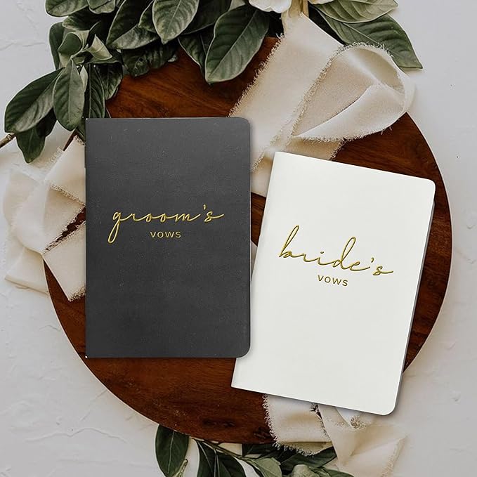 Vow Books for Bride and Groom, His and Hers Vow Books for Wedding-Soft Touch Gold Foil Engraving, Engagement | Wedding Essentials