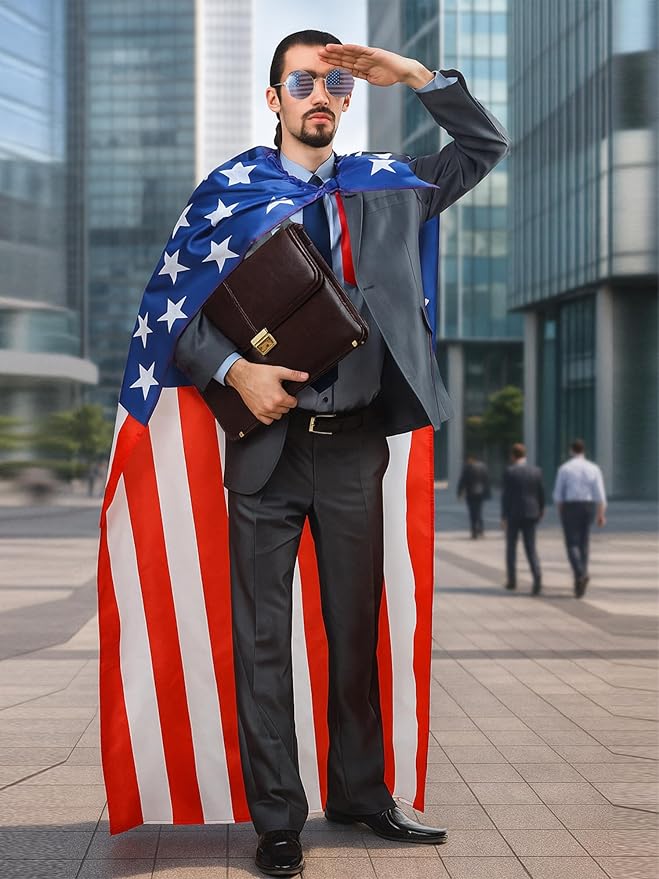 Frienda 250 Year American Flag Costume Cape, Retro 80's USA Sunglasses and Flag Headband for 250th Anniversary 4th of July