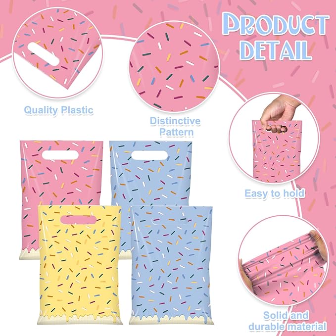 Hallswl 50pcs Ice Cream Party Favor Plastic Treat Bags,Ice Cream Candy Bag,4 Color Sprinkles Goodie Bag for Icecream Theme party decorations and Summer Birthday Party Supplies